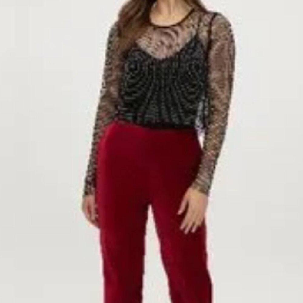 Hilary Radley Red Velvet Pull On Pants Women M Stretch Slim Leg Holiday NWT - Picture 4 of 11